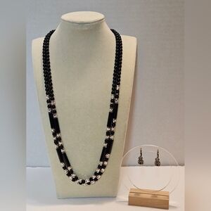 Black Glass Beaded Necklace Set